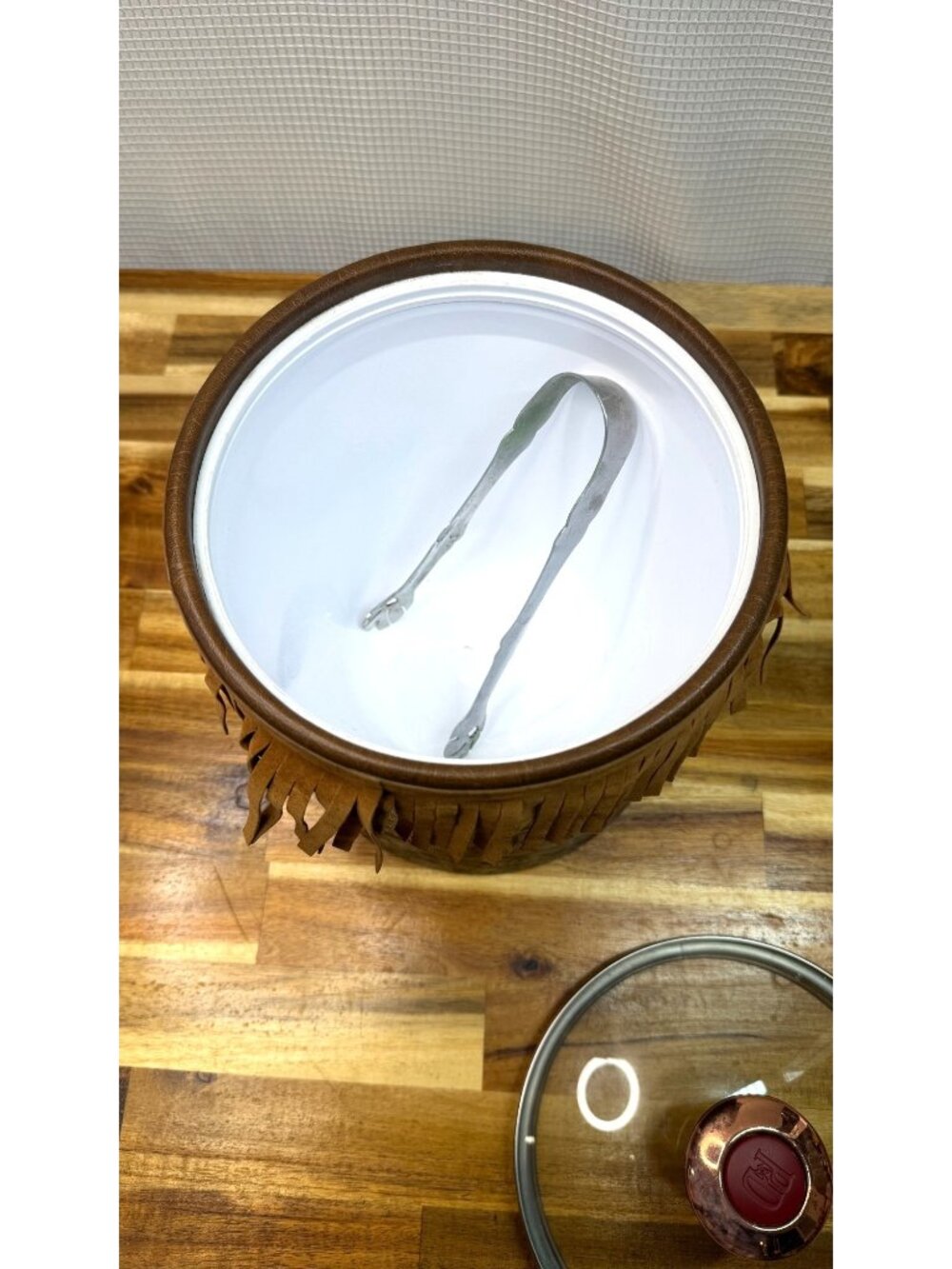 RARE!!  Vintage Western-Style Faux Leather Ice Bucket with Suede Fringe - Picture 12 of 14